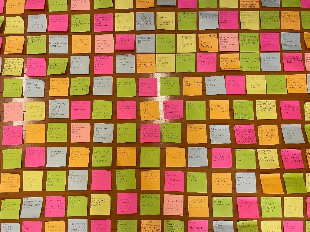 生徒たちの意見が書かれたカラフルな付箋
